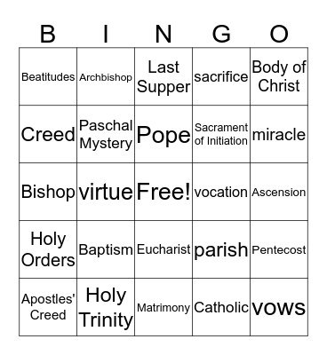 Faith Formation Bingo Card