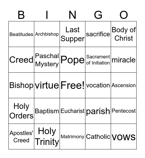 Faith Formation Bingo Card