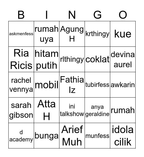 C Bingo Card