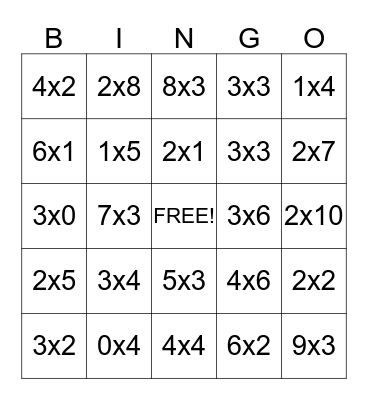 Multiplication BINGO Card