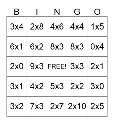 Multiplication BINGO Card