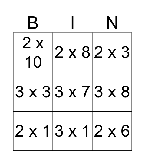 Taules x2 / x3 Bingo Card