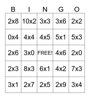 Multiplication BINGO Card