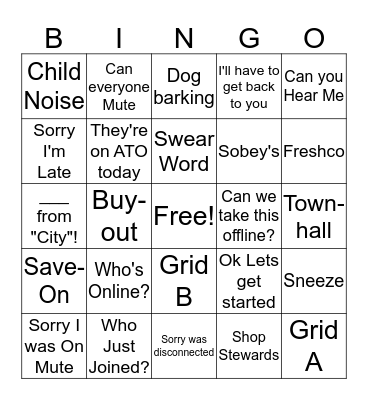 Conference Call Bingo Card