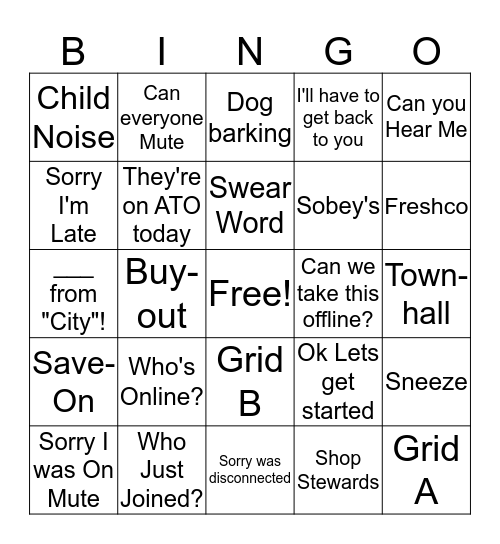 Conference Call Bingo Card