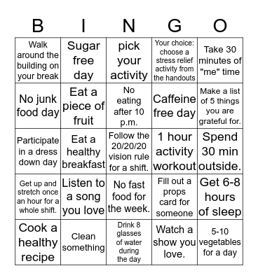 Wesway Wellness Bingo! Bingo Card