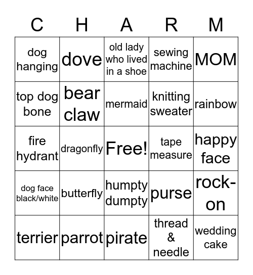 Toronto Bead Society    CHARM BINGO Card