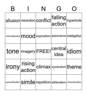 Figurative Language BINGO Card