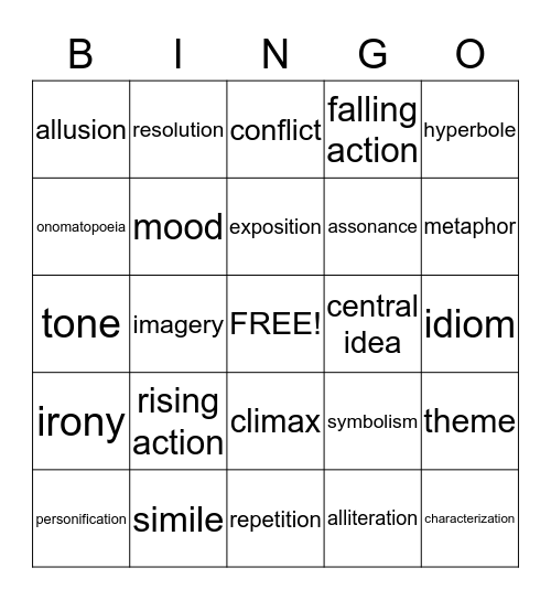 Figurative Language BINGO Card