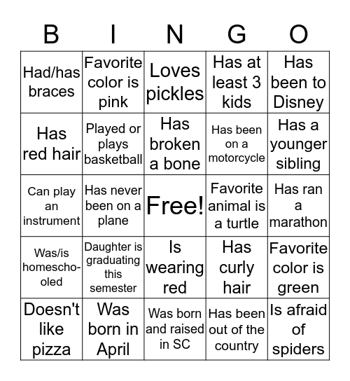 Find someone who... Bingo Card