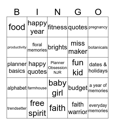Planner Obsession April 2019 Bingo Card