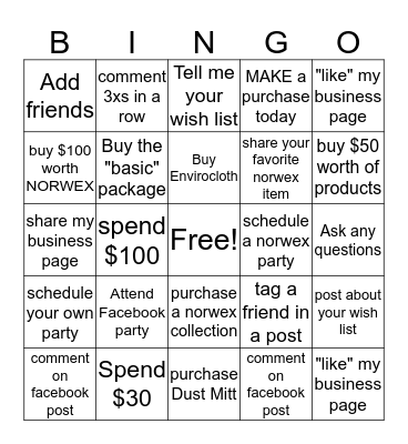 Melissa's NORWEX BINGO Card
