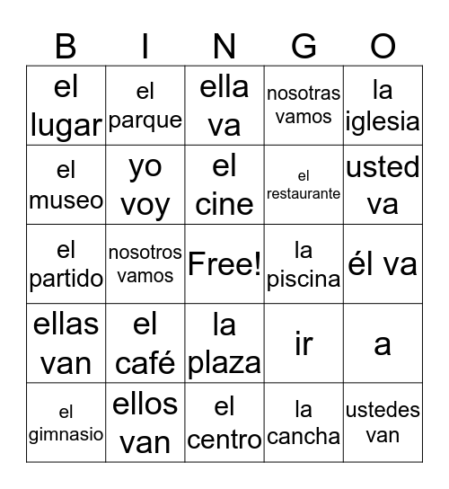 El verbo IR y los lugares Bingo Card