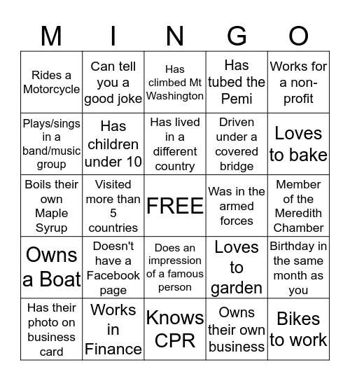 Mix and Ming-O Bingo Card