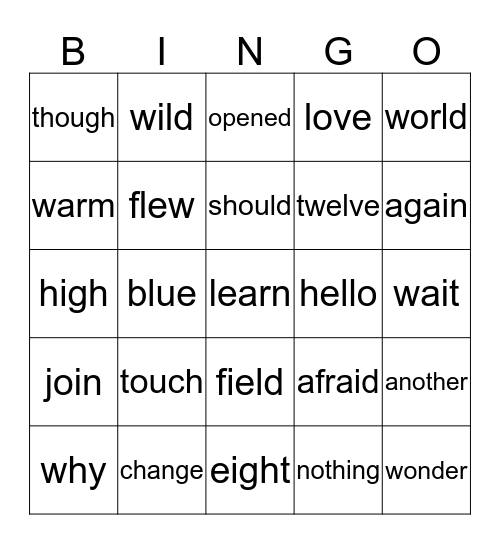 "The Story of a Blue Bird" Word Power Words Bingo Card