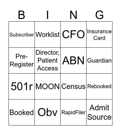 PATIENT ACCESS WEEK BINGO Card