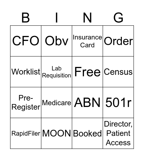 PATIENT ACCESS WEEK BINGO Card