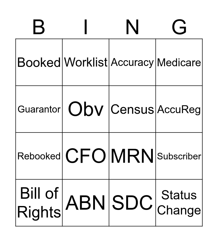 PATIENT ACCESS WEEK BINGO Card