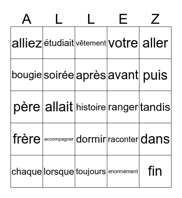 French II  Semaine 19 Bingo Card