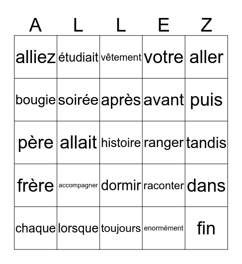 French II  Semaine 19 Bingo Card