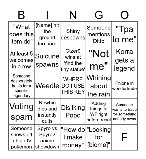 PokeMC Bingo Card