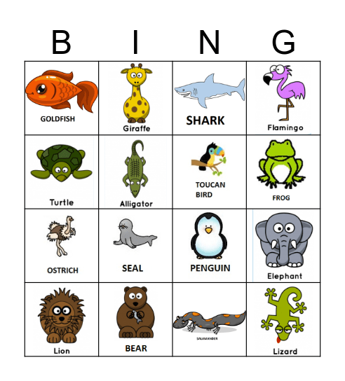 Animal Bingo Card