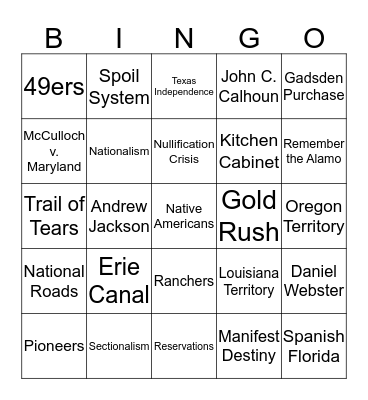 Western Expansion & Jackson Bingo Card