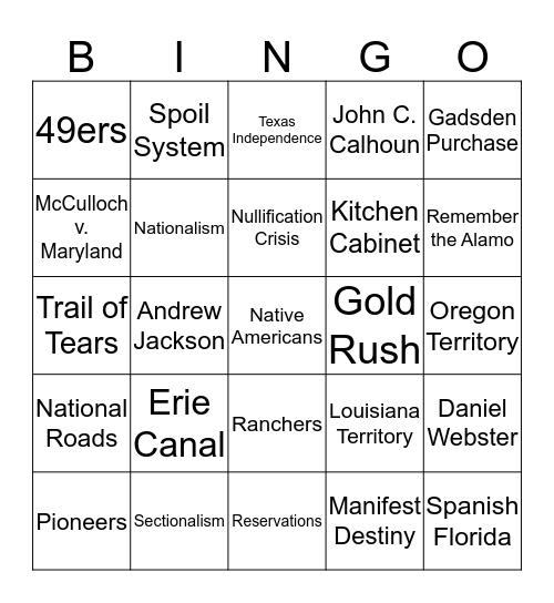 Western Expansion & Jackson Bingo Card