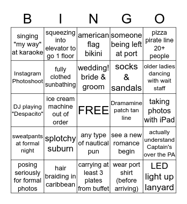 COUPLECATION 2019 BINGO Card