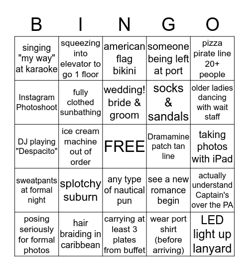 COUPLECATION 2019 BINGO Card