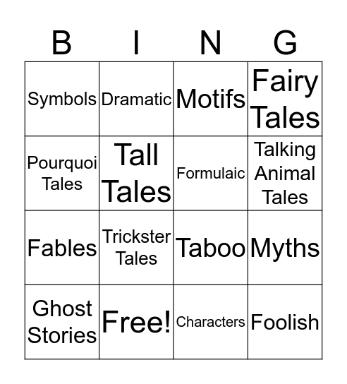 Folk Narrative  Bingo Card