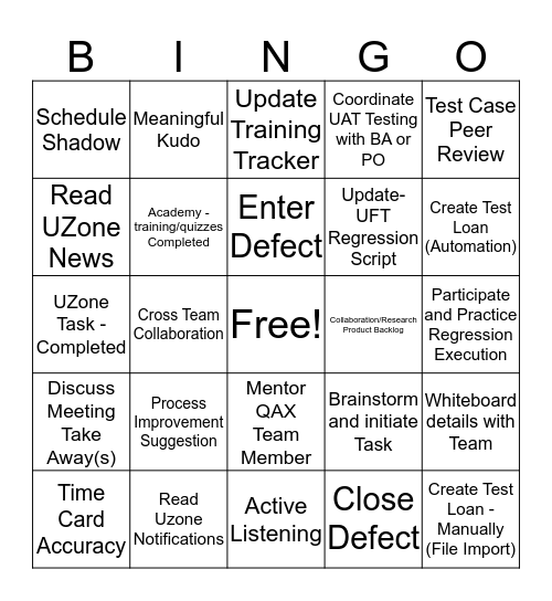 QUALITY ASSURANCE Bingo Card