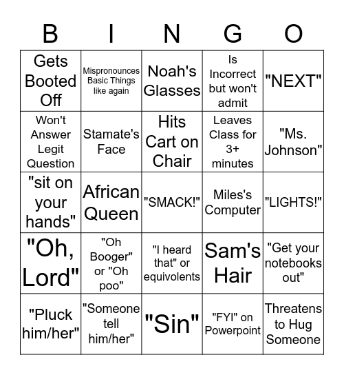 Bradley Bingo Card
