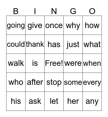 1st grade sight words Bingo Card