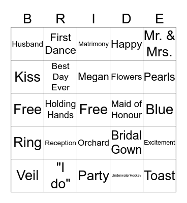 Brittany's Bridal Bingo Card