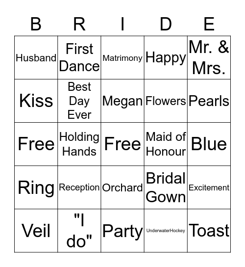 Brittany's Bridal Bingo Card