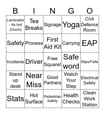 Health and Safety Bingo Card