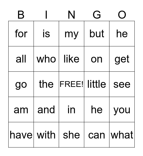 SIGHT WORDS Bingo Card