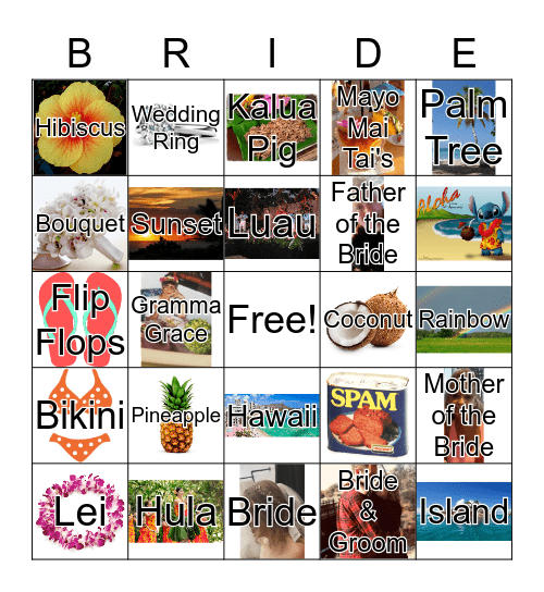 Kayla's Bridal Bingo - Hawaiian Style Bingo Card