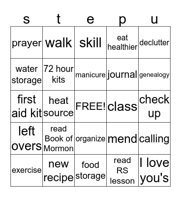 S.T.E.P. U.P. Bingo Card