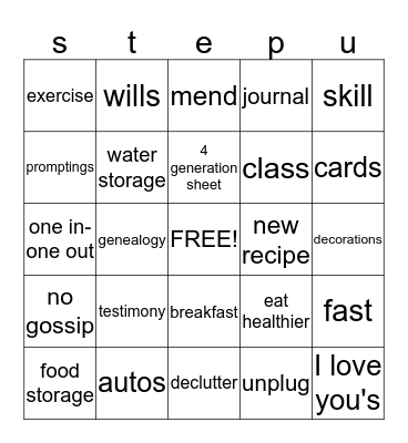 S.T.E.P. U.P. Bingo Card