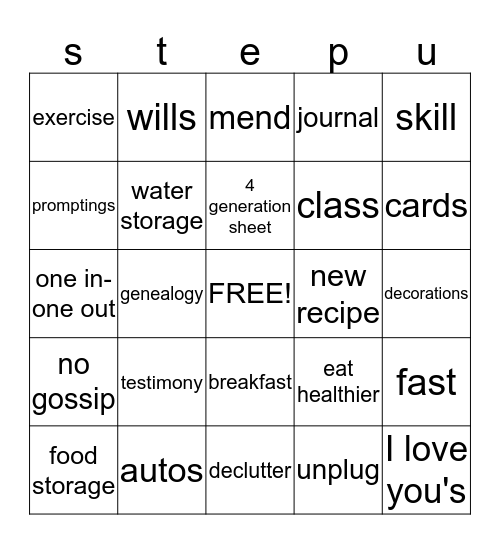 S.T.E.P. U.P. Bingo Card