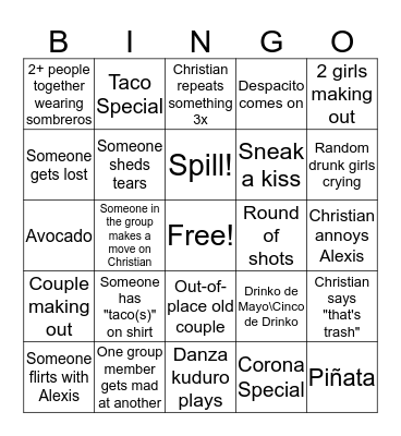 Drinko de Mayo Bingo Card