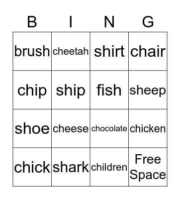 Ch vs Sh Bingo Card