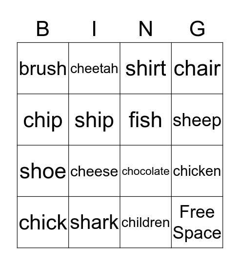 Ch vs Sh Bingo Card