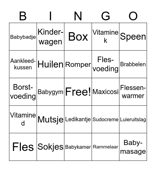 Babyshower Amy Bingo Card