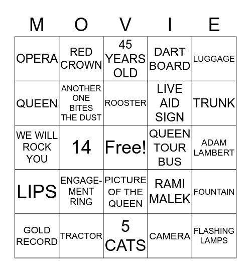 BOHEMIAN RHAPSODY Bingo Card