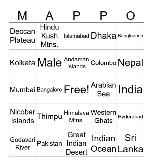 Mappo - Unit 8 Bingo Card
