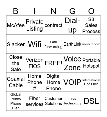 Time Warner Cable Bingo Card