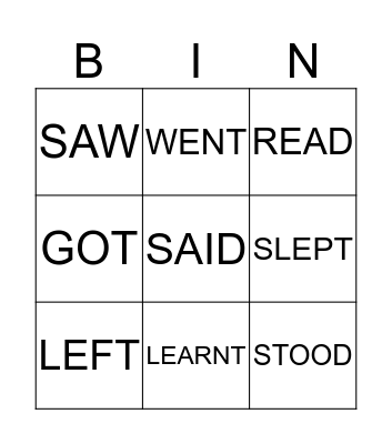 Irregular verbs Bingo Card